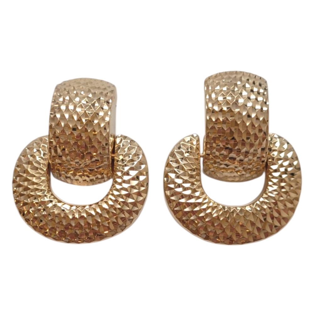 14 Karat Yellow Gold Textured Door Knocker Earrings #21939